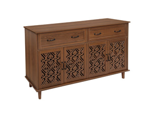 English Elm 4 Door Sideboard Buffet with Hand Carved Geometric Panels Black Oak Finish Raised Legs W688P359947