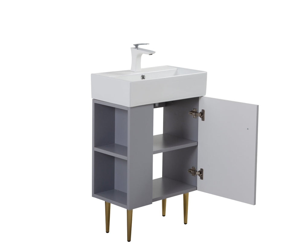 English Elm 21.6" Matte Grey Bathroom Vanity Base with Open Shelf and Gold Accent Legs W1573P224394