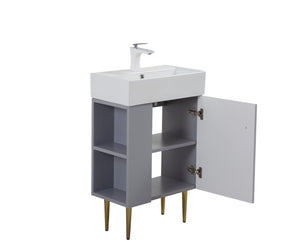 English Elm 21.6" Matte Grey Bathroom Vanity Base with Open Shelf and Gold Accent Legs W1573P224394