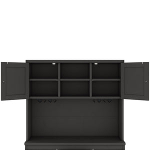 English Elm Coffee Bar Cabinet Dark Blue Farmhouse Buffet with Wine Cubbies, Stemware Rack, Drawers, Shelves & Prep Space Black W1580S00088