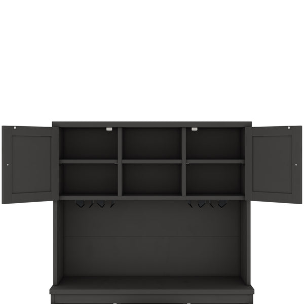 English Elm Coffee Bar Cabinet Dark Blue Farmhouse Buffet with Wine Cubbies, Stemware Rack, Drawers, Shelves & Prep Space Black W1580S00088