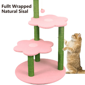 English Elm Cat Tree Daisy Floral Multi Level Climbing Tower with Sisal Posts and Plush Perch Pink W243P451255