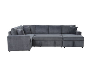 English Elm Ruxley Corduroy Sleeper Sectional Sofa with Right-Facing Storage Chaise and Plush Throw Pillows for Spacious Comfort and Easy Guest Conversion Gray B061S00907