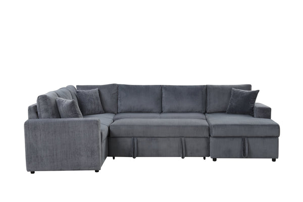 English Elm Ruxley Corduroy Sleeper Sectional Sofa with Right-Facing Storage Chaise and Plush Throw Pillows for Spacious Comfort and Easy Guest Conversion Gray B061S00907