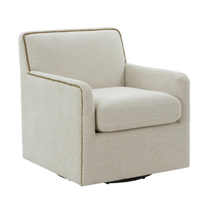 English Elm Torrance Swivel Accent Chair with Antique Brass Nailhead Trim for Modern Living Beige B050P451389