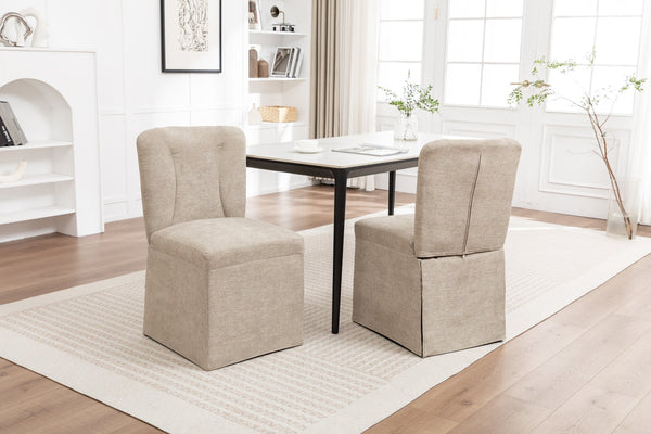 English Elm Linen Modern Dining Chairs Set of 2 — Padded Armless Fabric Side Chairs with Iron Legs, 250lb Capacity Brown W1170P365399