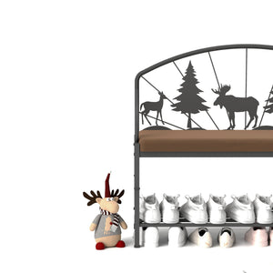 English Elm Shoe Upholstered Bench with Open Shelf Antique Brown Industrial Rustic Entryway Seating & Storage W2167P225266