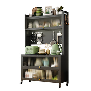 English Elm metal Bakers Rack Countertop Organizer Cabinet with Lockable Doors, 250kg Capacity, Smooth 360° Wheels W509P164652