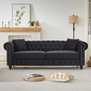 English Elm Fx Chesterfield Sofa Hand Tufted Tech Fabric Three Seat Living Room Couch Black W1926S00118