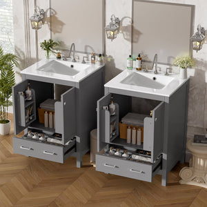 English Elm 48-Inch Modern Bathroom Vanity with Dual Ceramic Sinks, Ample Soft-Close Storage and Stylish Design Grey N729P000009E
