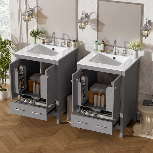 English Elm 48-Inch Modern Bathroom Vanity with Dual Ceramic Sinks, Ample Soft-Close Storage and Stylish Design Grey N729P000009E