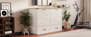 English Elm Queen Murphy Cabinet Bed Rustic Grey Farmhouse Style with Charging Station Storage W5271S00002