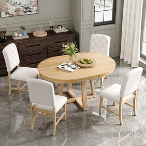 English Elm Trexm Retro 5 Piece Extendable Round Dining Set with Button Tufted Upholstered Chairs Natural ST000094AAN-2026