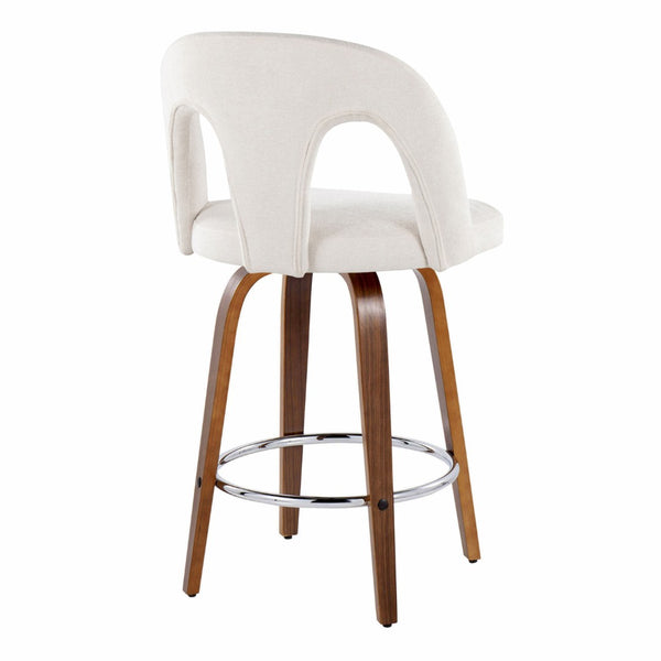 English Elm Fixed-height Swivel Counterstools with Walnut Legs Chrome Footrest and White Upholstery B202S01788