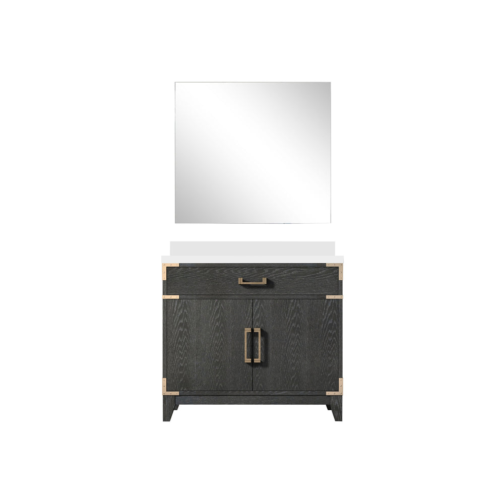 English Elm Black Oak Elegant Single-Sink Vanity With Cultured Marble Top & Matching 34" Mirror For Modern Bathrooms B2731S02127