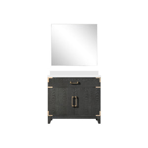 English Elm Black Oak Elegant Single-Sink Vanity With Cultured Marble Top & Matching 34" Mirror For Modern Bathrooms B2731S02127