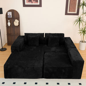 English Elm 112.99"Cloud Long-Pile Corduroy Sectional Sofa with L-Shape Chaise, Modular Deep-Seat Comfort for Living Room Black W3276S00009