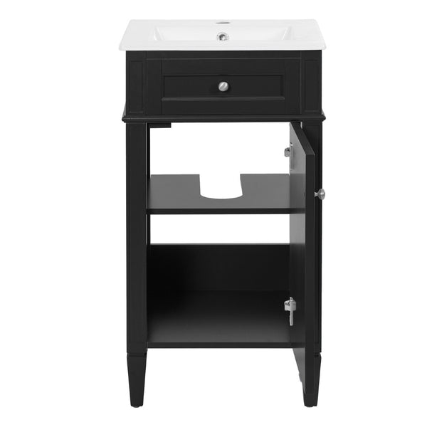 English Elm 18-inch French Style Freestanding Bathroom Vanity with Ceramic Sink Soft Close Storage Black N710P411340B