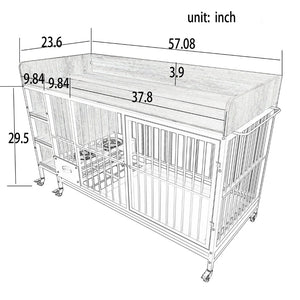 English Elm Large Iron Mdf Pet Enclosure with Storage Cabinet Rolling Casters and Steel Feeding Basins W3064P245385