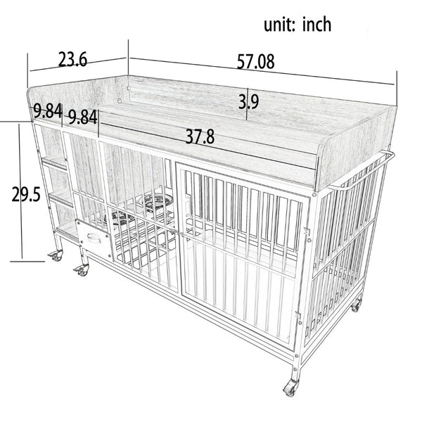 English Elm Large Iron Mdf Pet Enclosure with Storage Cabinet Rolling Casters and Steel Feeding Basins W3064P245384