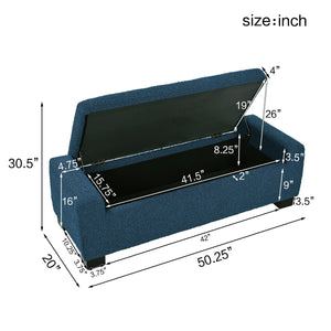 English Elm Christopher Knight Home® - 50" Ottoman Bench Textured Boucle with Flip-Lid Storage, Birch Legs, Soft-Close Hinges for Seating and Organization Blue N767P268309B