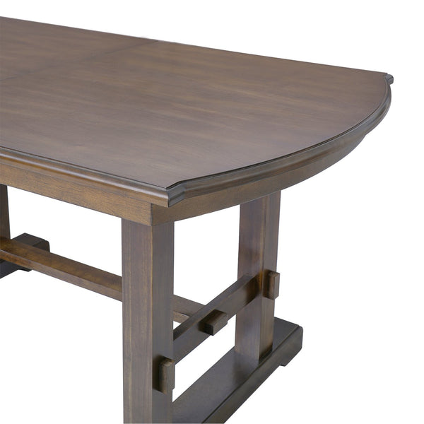 English Elm 60"-78" Extendable Dining Table with Removable Leaf, Solid Wood Farmhouse Kitchen Table for 4-8 Guests, Durable Finish and Easy Care Guidance Brown N752P271802D