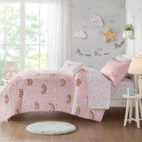 Mi Zone Kids Alicia Casual Rainbow and Metallic Stars Comforter Set with Bed Sheets MZK10-171 Pink