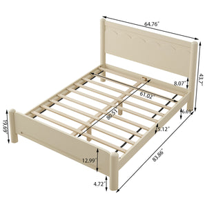 English Elm Queen Platform Bed Frame - Solid Rubberwood Construction, 10 Slats Support, No Box Spring Needed, Stylish Headboard and Under-Bed Storage Space Beige+Natural 63.39 L x 18.7 W x 4.53 H W1716S00023