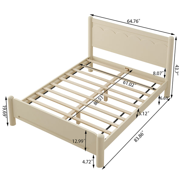 English Elm Queen Platform Bed Frame - Solid Rubberwood Construction, 10 Slats Support, No Box Spring Needed, Stylish Headboard and Under-Bed Storage Space Beige+Natural 63.39 L x 18.7 W x 4.53 H W1716S00023