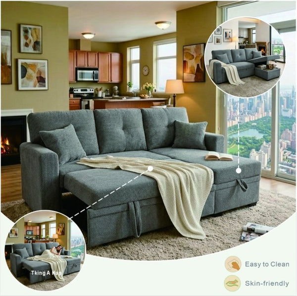 English Elm Sleeper Sectional with Pull Out Bed Storage Chaise Tufted Polyester Living Room W5568S00039
