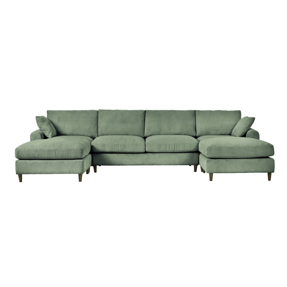 English Elm Modern corduroy modular sectional sofa U‑ or L‑shape convertible oversized seating with storage pockets adjustable headrests Olive Green W2121S00010