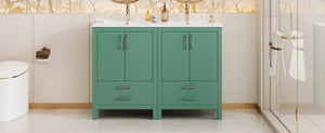 English Elm 48'' Bathroom Vanity with Sink 48.8'' Modern Freestanding 6-Drawer Ceramic Basin Cabinet for Baths Green N710SS00006F