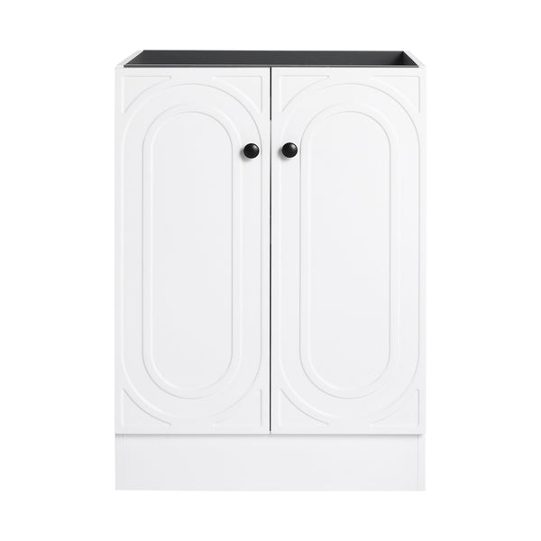 English Elm 24" Freestanding Bathroom Vanity with Integrated Basin Design, Adjustable Shelf & 3 Metal Handles, Eco Plywood Finish White W999P241064