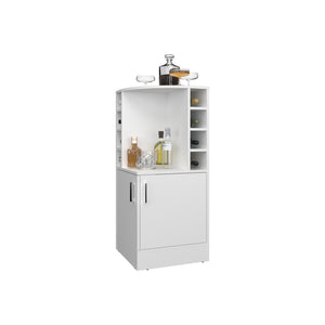 English Elm FM Corner Bar Cabinet with 8-Bottle Rack, Open Display Shelves and Hidden Storage for Home Entertaining White 47.2 L x 23.2 W x 4.7 H B128P269879