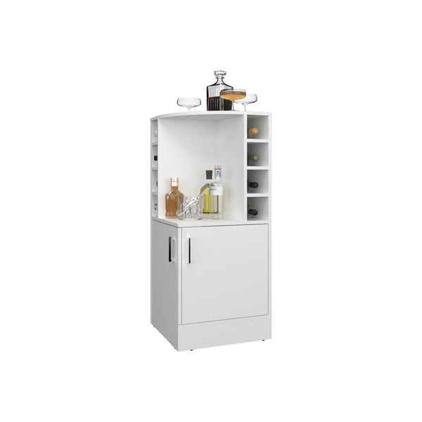 English Elm FM Corner Bar Cabinet with 8-Bottle Rack, Open Display Shelves and Hidden Storage for Home Entertaining White 47.2 L x 23.2 W x 4.7 H B128P269879