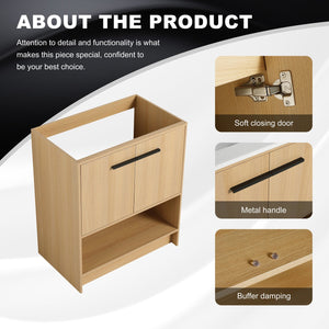 English Elm 30" Freestanding Bathroom Vanity Cabinet with 2 Doors, Integrated Basin & Open Shelf, Modern Ergonomic Design Oak W1972P268398