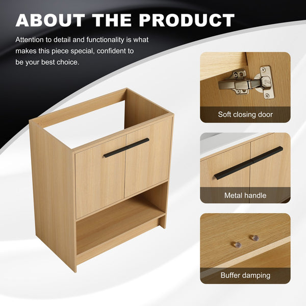 English Elm 30" Freestanding Bathroom Vanity Cabinet with 2 Doors, Integrated Basin & Open Shelf, Modern Ergonomic Design Oak W1972P268398