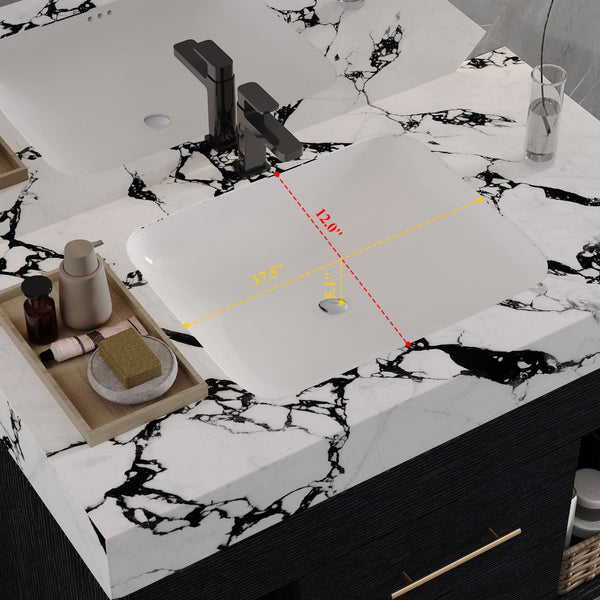 English Elm 29.9" Floating Bathroom Vanity Sintered Stone Top Soft Close Drawers Bronze Gold Hardware Black,Black White W3136S00036