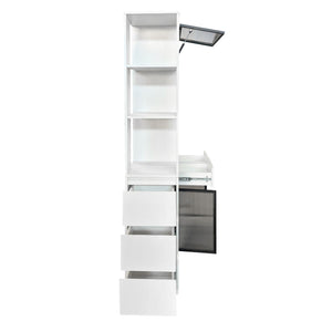 English Elm 70.87"h Tall Storage Cabinet Glass Panel Doors Asymmetric Drawers Modern Hallway Organizer W331S00204