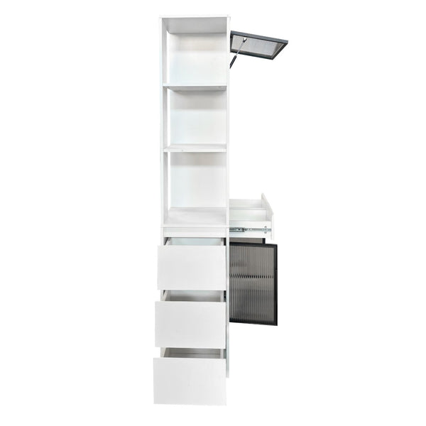 English Elm 70.87"h Tall Storage Cabinet Glass Panel Doors Asymmetric Drawers Modern Hallway Organizer W331S00204