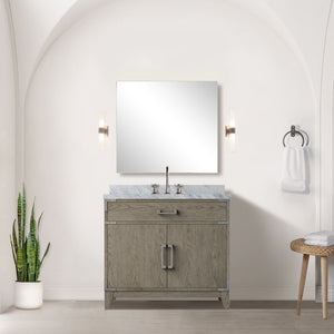 English Elm Grey Oak Single Bath Vanity Set With Carrara Marble Top, Chrome Faucet & 34” Mirror For Chic Bathrooms B2731S02011