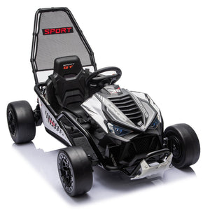 English Elm 24v Dual Motor Kids Go Kart with Drift Mode Roll Cage and Rear Suspension Ages 6 to 12 W1578P454061