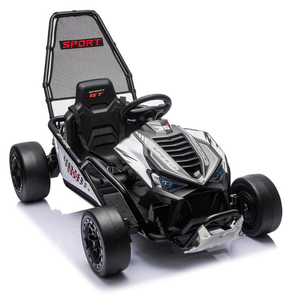 English Elm 24v Dual Motor Kids Go Kart with Drift Mode Roll Cage and Rear Suspension Ages 6 to 12 W1578P454061