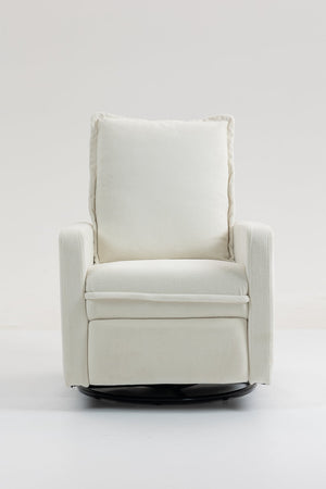 English Elm Short plush velvet armchair sofa with manual button recline, 360° swivel, cozy lounge chair for living room White W547P322815