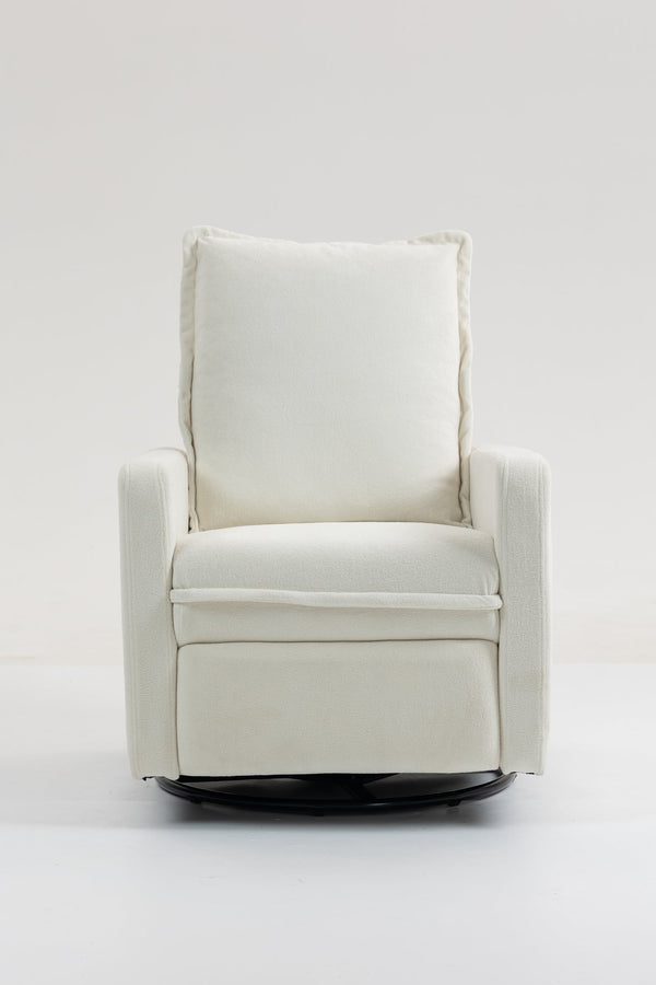 English Elm Short plush velvet armchair sofa with manual button recline, 360° swivel, cozy lounge chair for living room White W547P322815