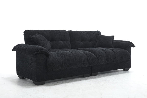 English Elm Casual 3-Seater Chenille Pleated Sofa In Black – Modern Comfort For Living Rooms & Apartments W2100S00213