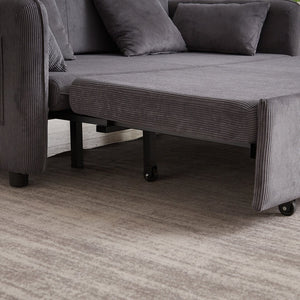 English Elm FX'' 66 Inch Sleeper Sofa Bed 3-in-1 Convertible Pullout Sofa with Plush Corduroy, 4 Pillows, Pockets Grey W1926S00059