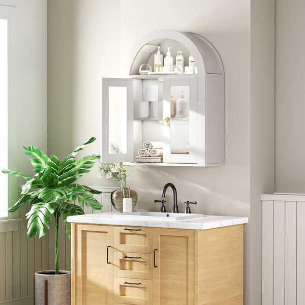 English Elm Wall Mounted Arched Cabinet Tempered Glass Doors Led Lighting Adjustable Shelves Bathroom White T3210P471554