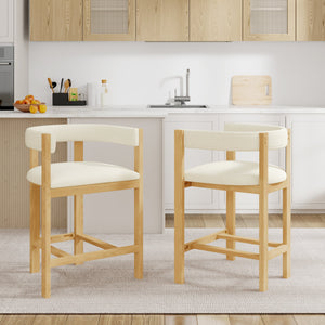 English Elm Christopher Knight Home® - COUNTER Mid-Century Modern 2-Piece Upholstered Barrel Back Stools with Rubberwood Frame and Foam Padding Beige+Natural N771P243848N