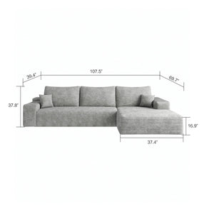 English Elm Y119-3R-GREY Plush Corduroy Modular 3-Seater Sectional Sofa with Chaise, No Assembly, Cloud Comfort Antique Grey W2824P239919
